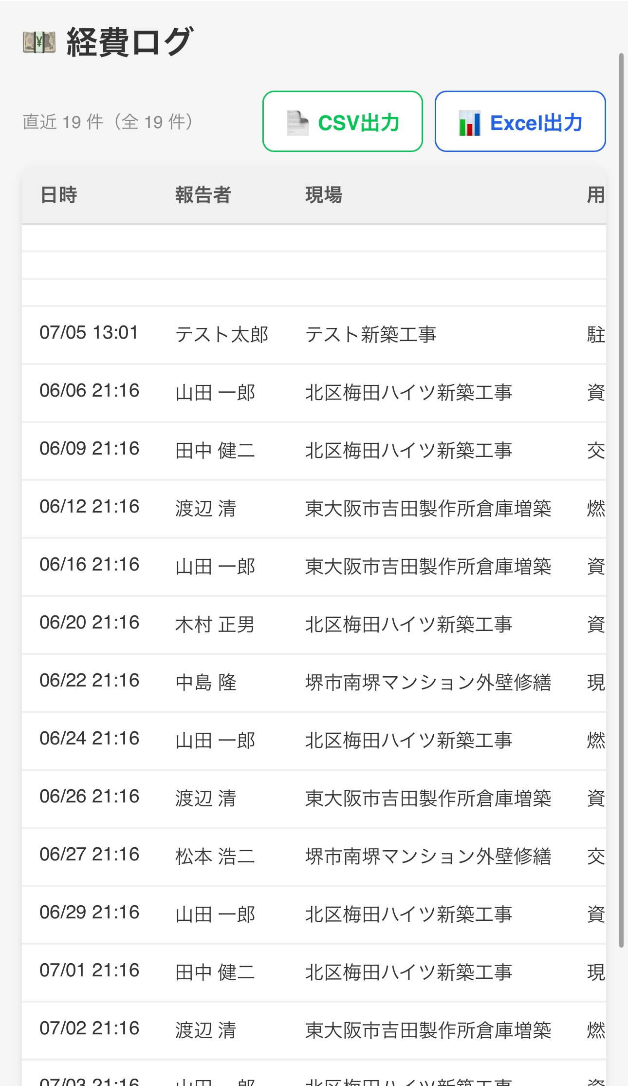 経費管理画面